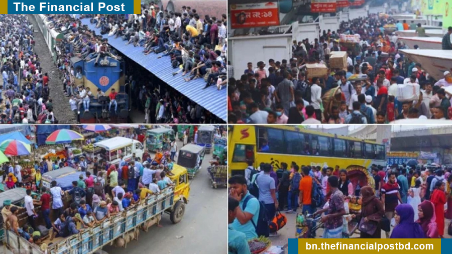 ঈদের ছুটিতে বাস-ট্রেন-লঞ্চ টার্মিনালে মানুষের ঢল